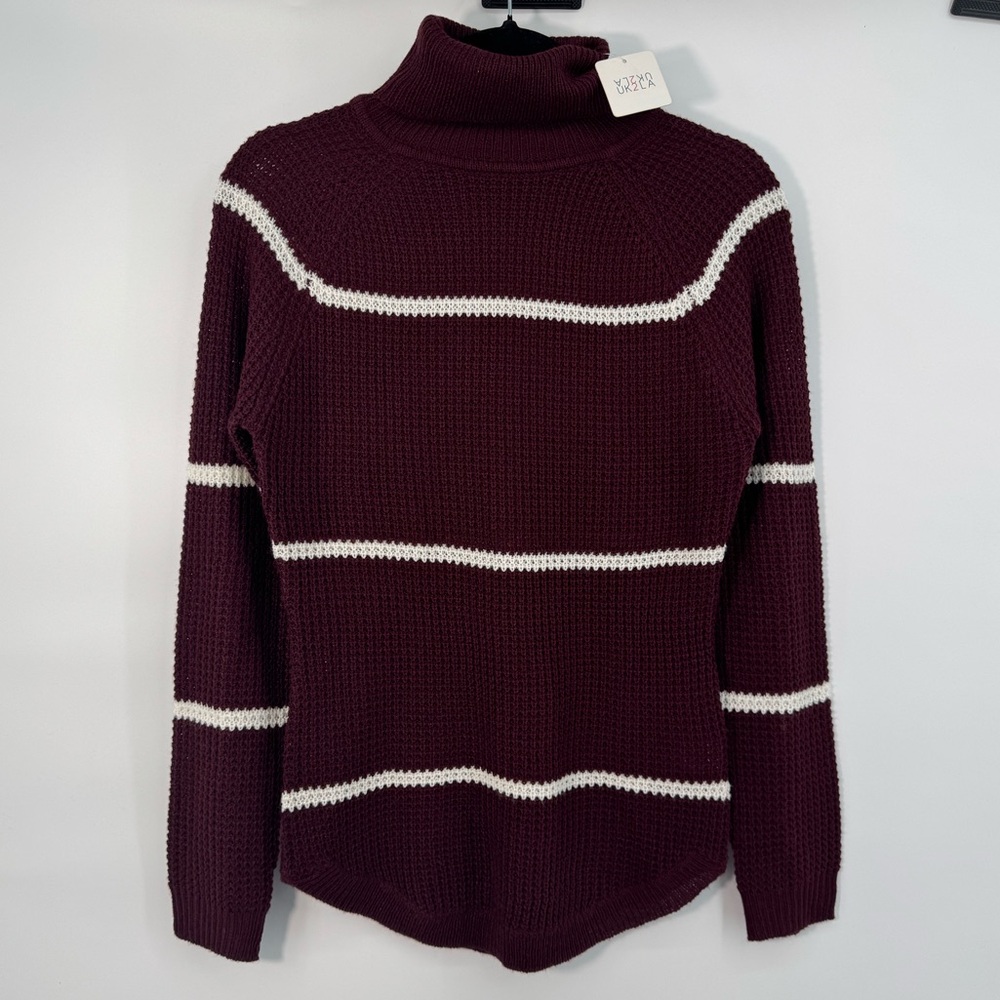UK2LA Burgundy Striped Turtleneck lightweight Sweater Women's Size Small NWT - Picture 2 of 7